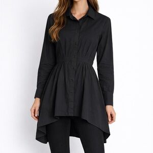 Palmer Harding Black Hankerchief Hem Button Down Tunic Blouse